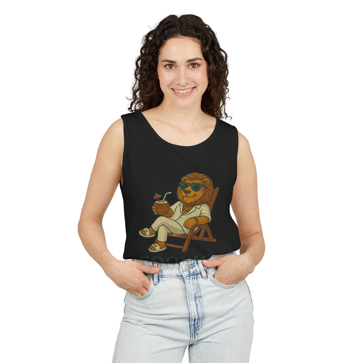 Chill Vibes Lion Tank Top, Funny Summer Top, Beachwear, Gift for Animal Lovers, Unisex Apparel, Coolion Clothing