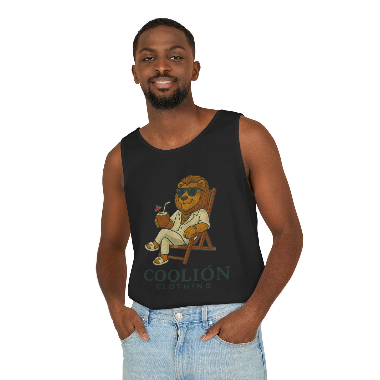 Chill Vibes Lion Tank Top, Funny Summer Top, Beachwear, Gift for Animal Lovers, Unisex Apparel, Coolion Clothing