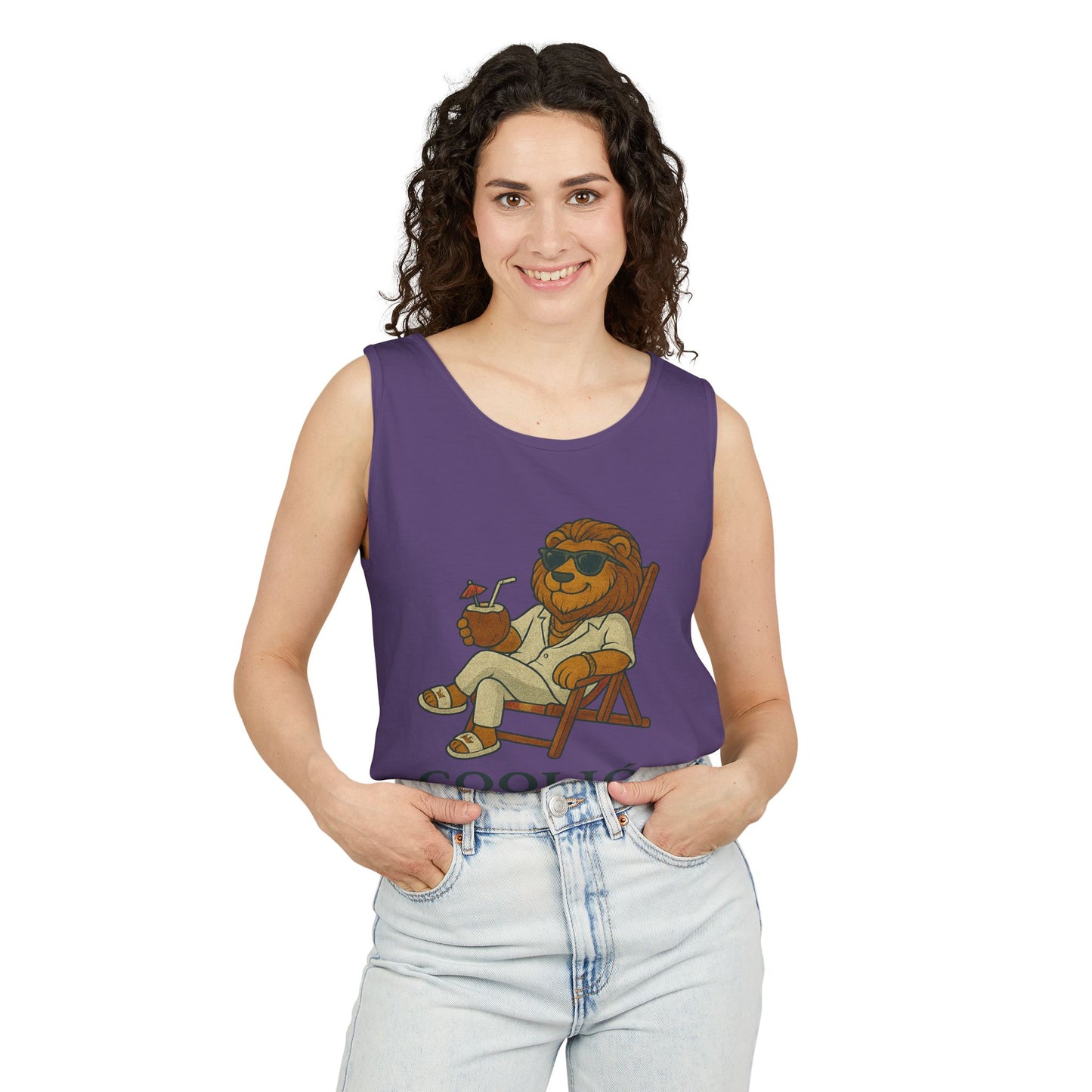 Chill Vibes Lion Tank Top, Funny Summer Top, Beachwear, Gift for Animal Lovers, Unisex Apparel, Coolion Clothing