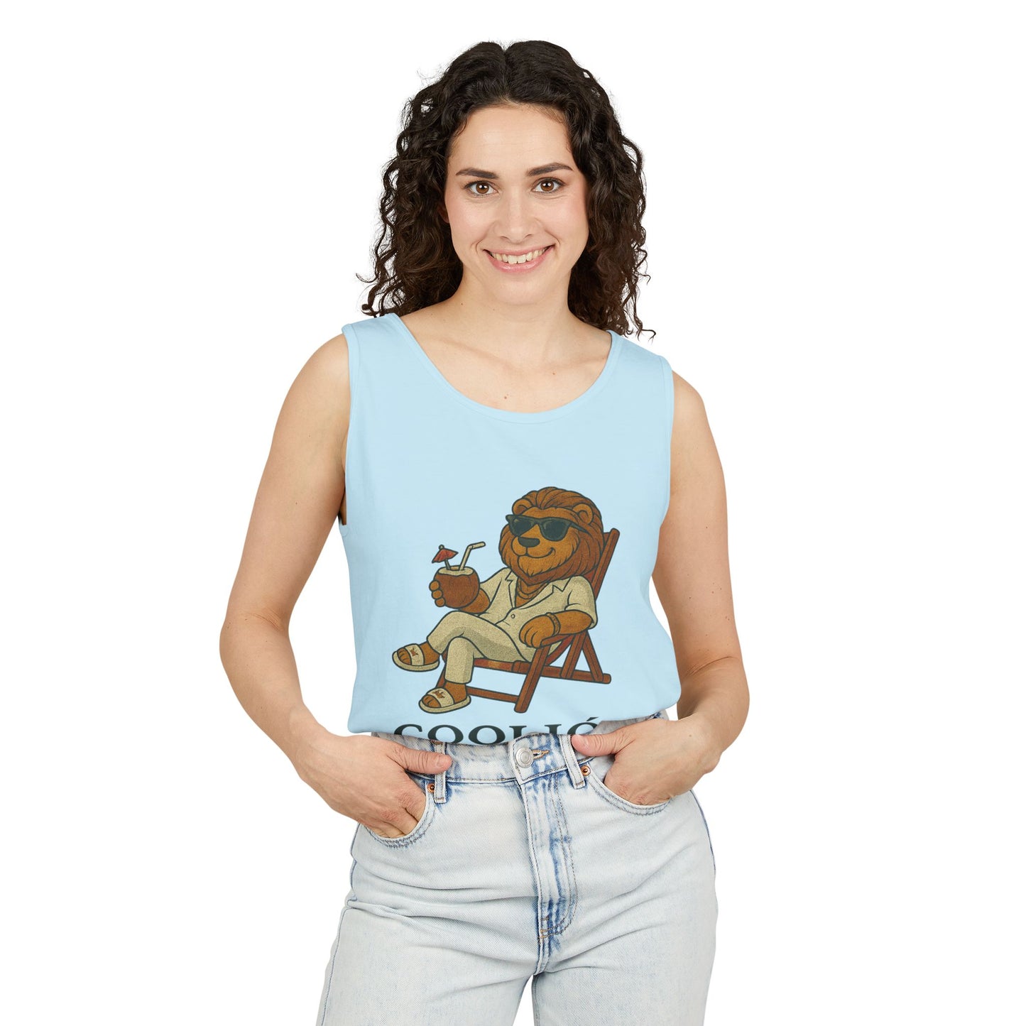 Chill Vibes Lion Tank Top, Funny Summer Top, Beachwear, Gift for Animal Lovers, Unisex Apparel, Coolion Clothing