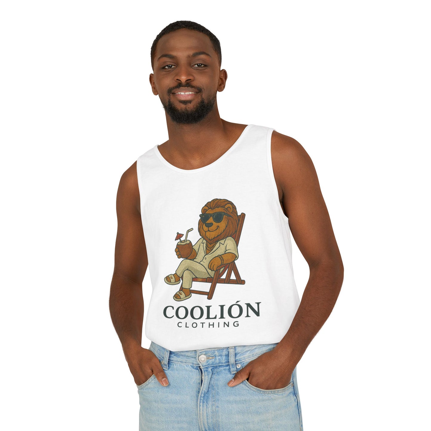 Chill Vibes Lion Tank Top, Funny Summer Top, Beachwear, Gift for Animal Lovers, Unisex Apparel, Coolion Clothing