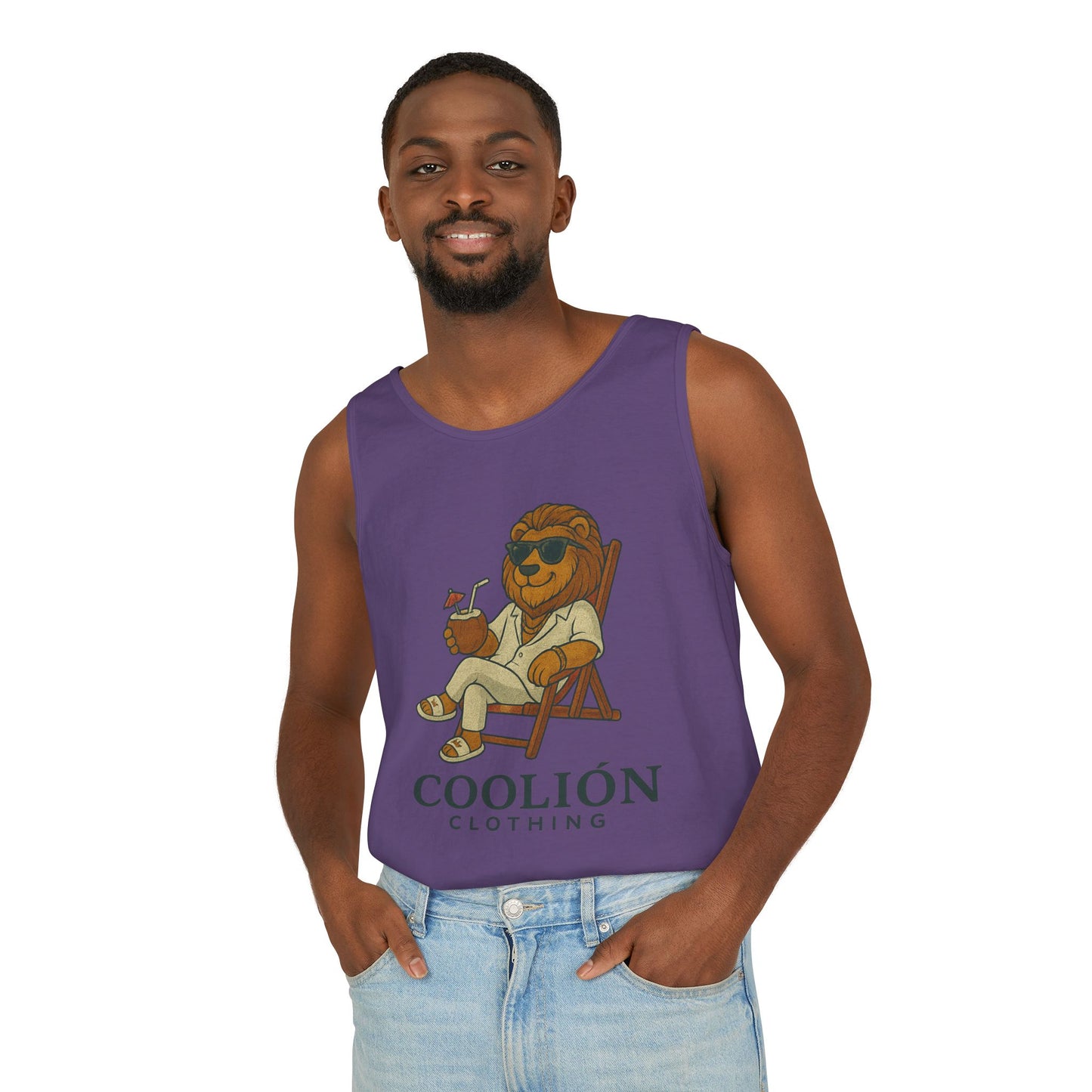 Chill Vibes Lion Tank Top, Funny Summer Top, Beachwear, Gift for Animal Lovers, Unisex Apparel, Coolion Clothing
